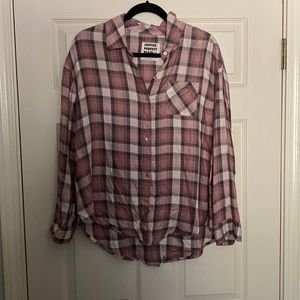 Gray, White, and Pink Plaid Shirt